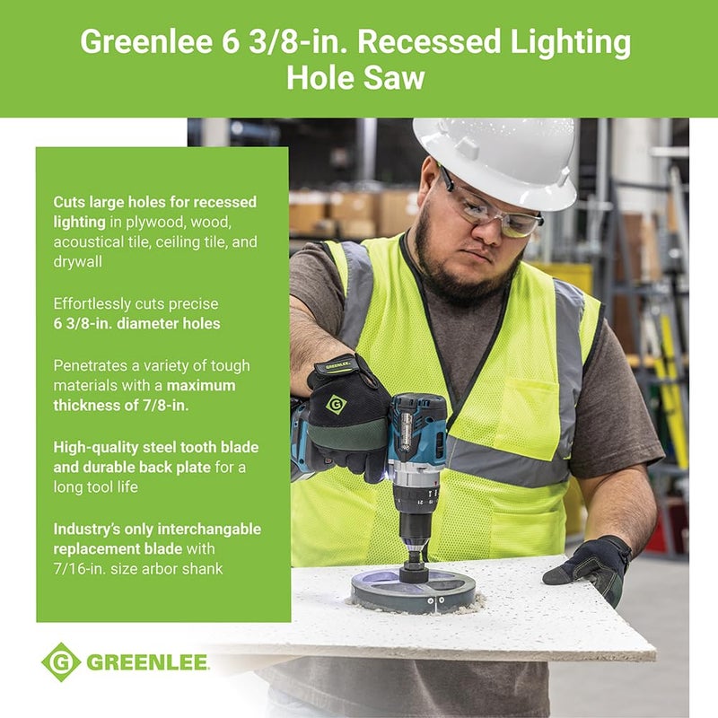 Greenlee 6-3/8" Heavy-Duty Steel Recessed Lighting Hole Saw, 6-3/8" Recessed Light Hole Saw for Wood, Ceiling, Drywall, Tile - Image 2